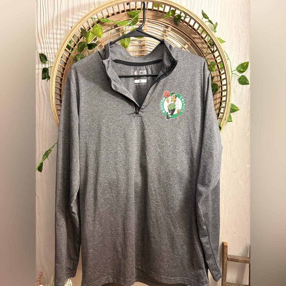 Boston Celtics Quarter Zip Pullover Mens Medium Gray NBA Jacket Long Sleeve Fan